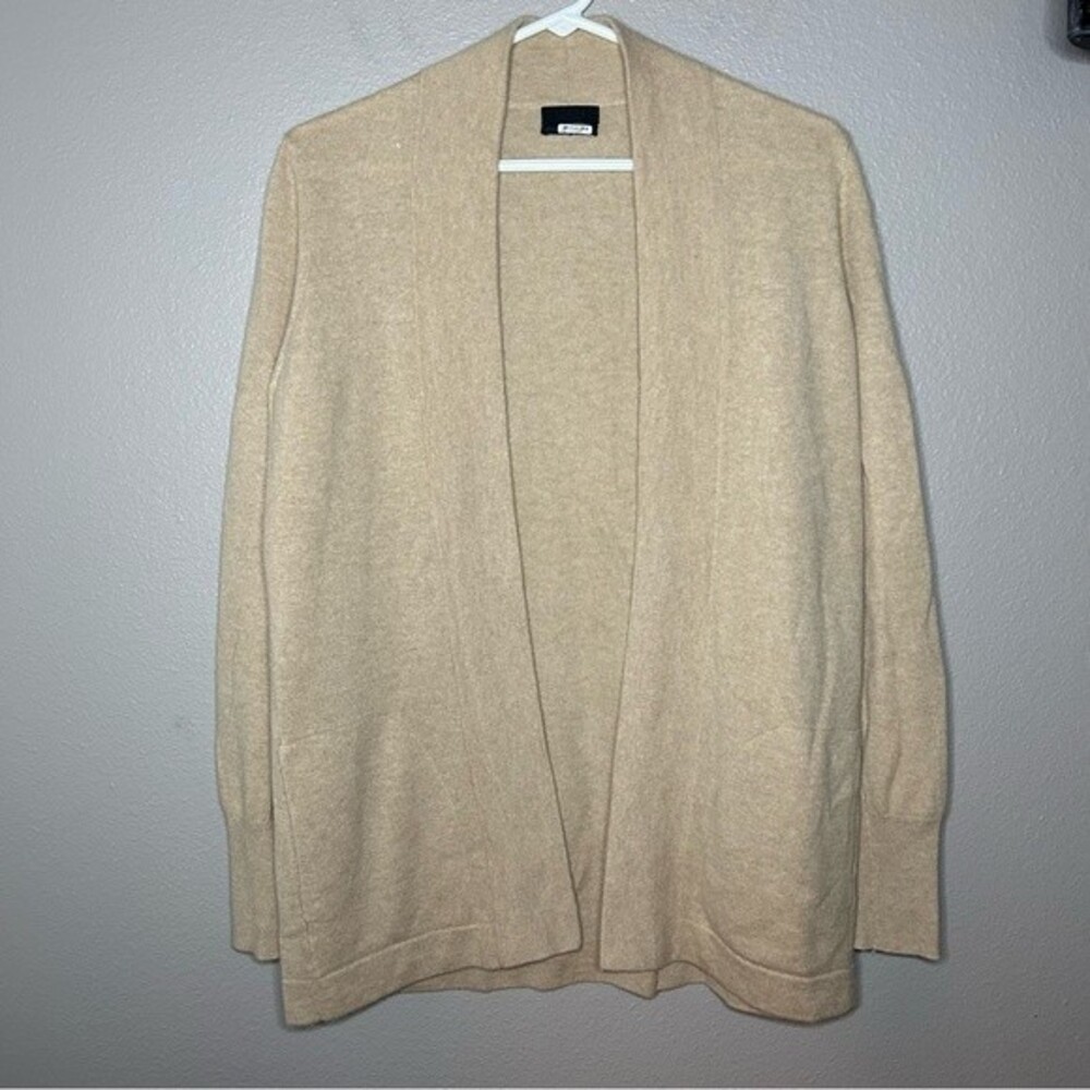 J. Crew neutral 100% Italian cashmere long open front cardigan womens size small